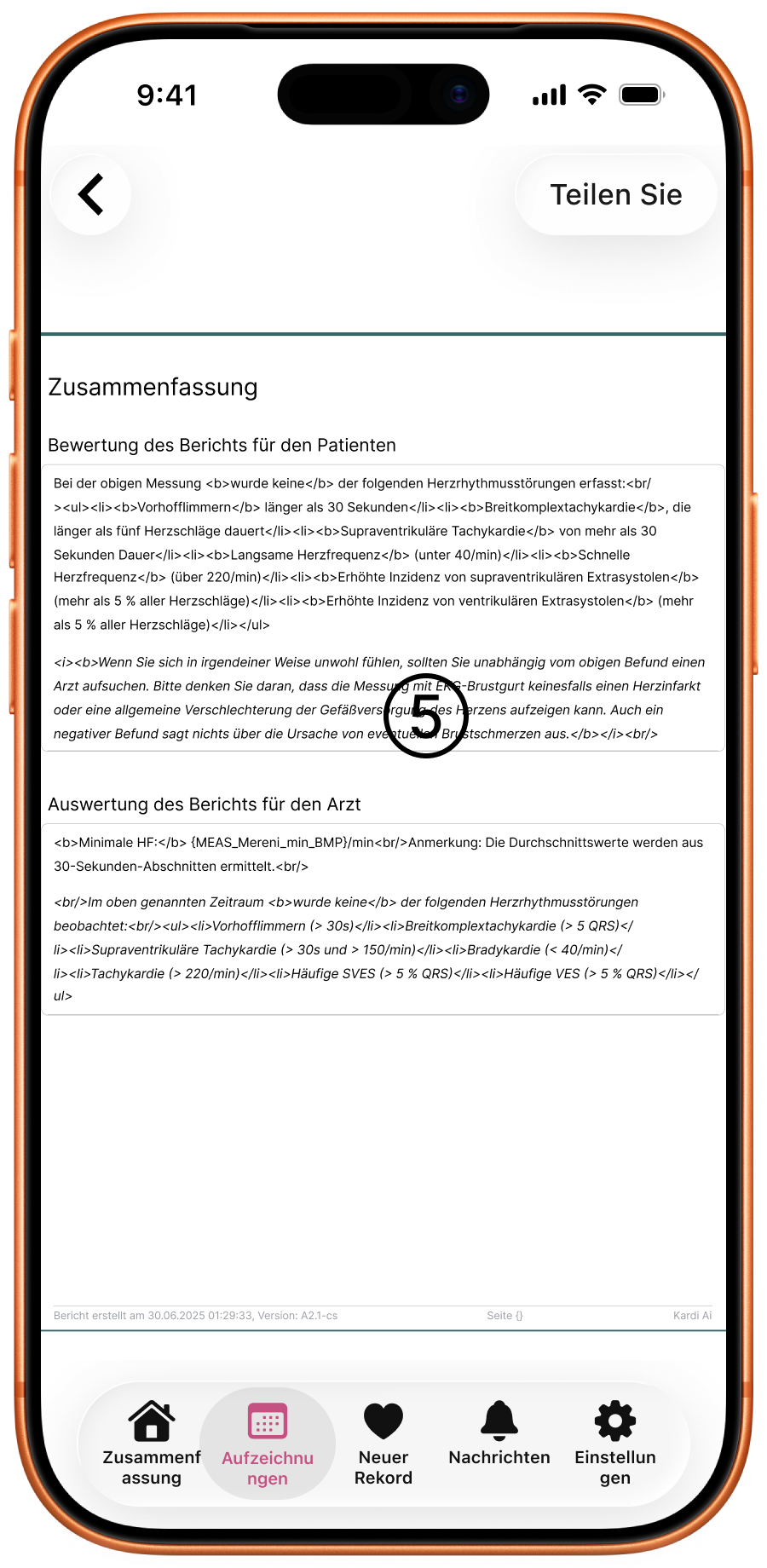 Seite 3 des Berichts – Zusammenfassung mit der Auswertung für Patient und Arzt