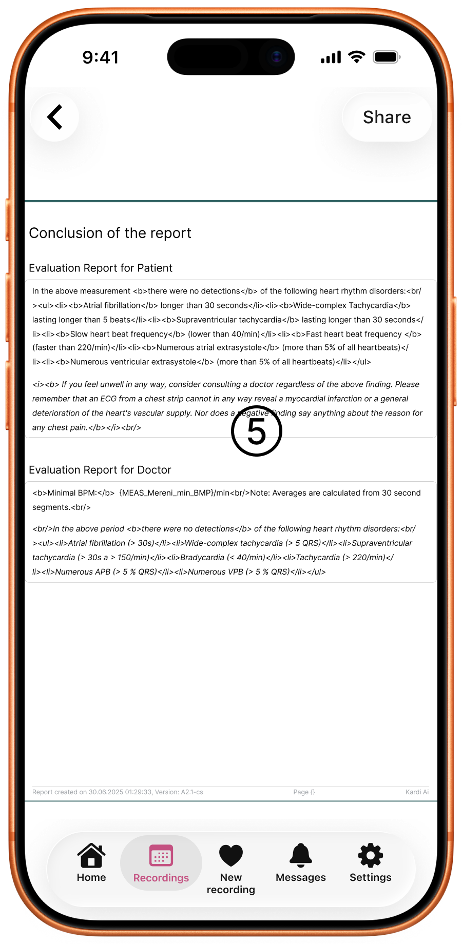 Report page 3 – summary with the evaluation for the patient and the doctor