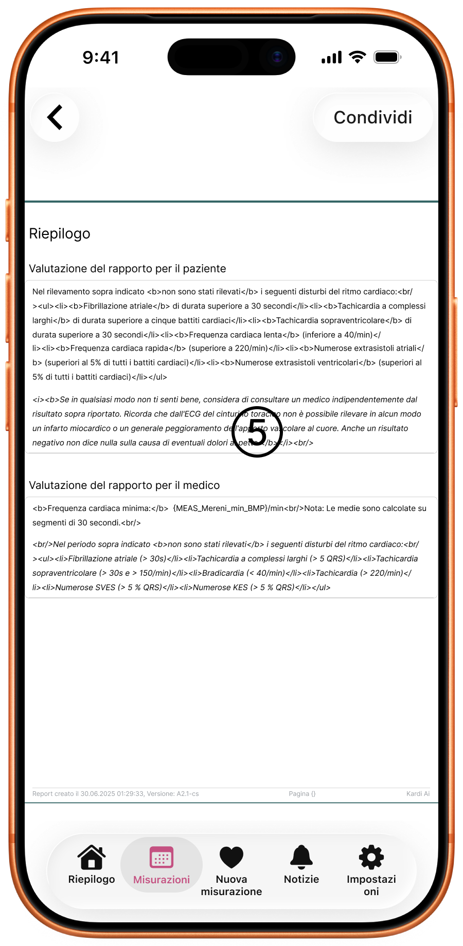 Pagina 3 del rapporto – riepilogo con la valutazione per il paziente e per il medico