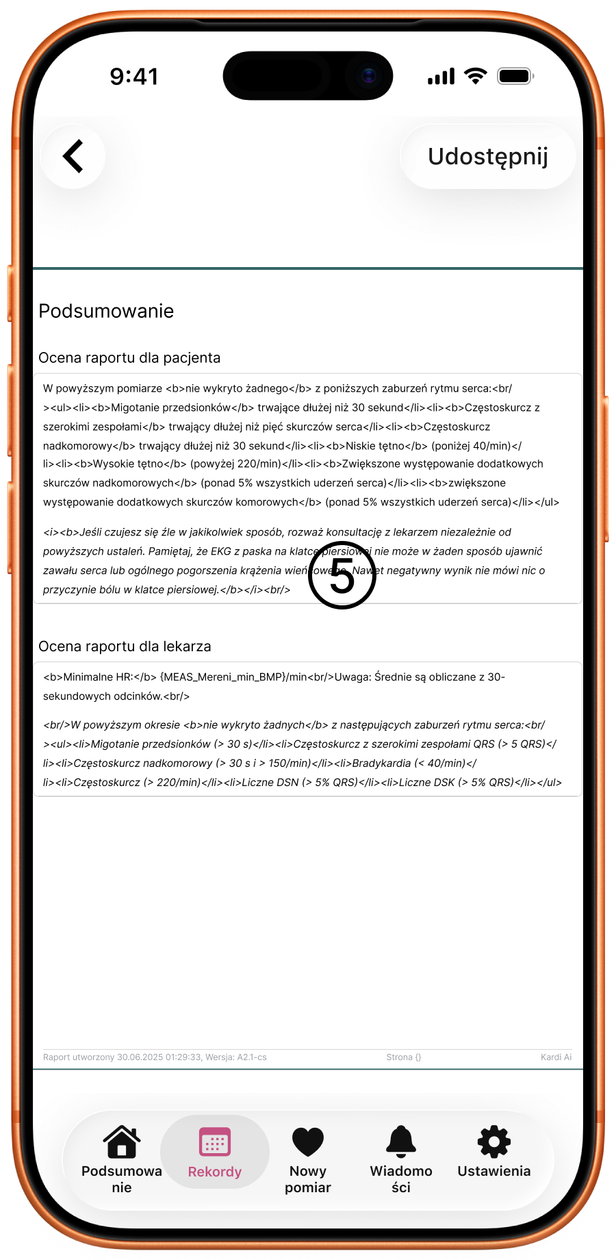 Strona 3 raportu – podsumowanie z oceną dla pacjenta i lekarza