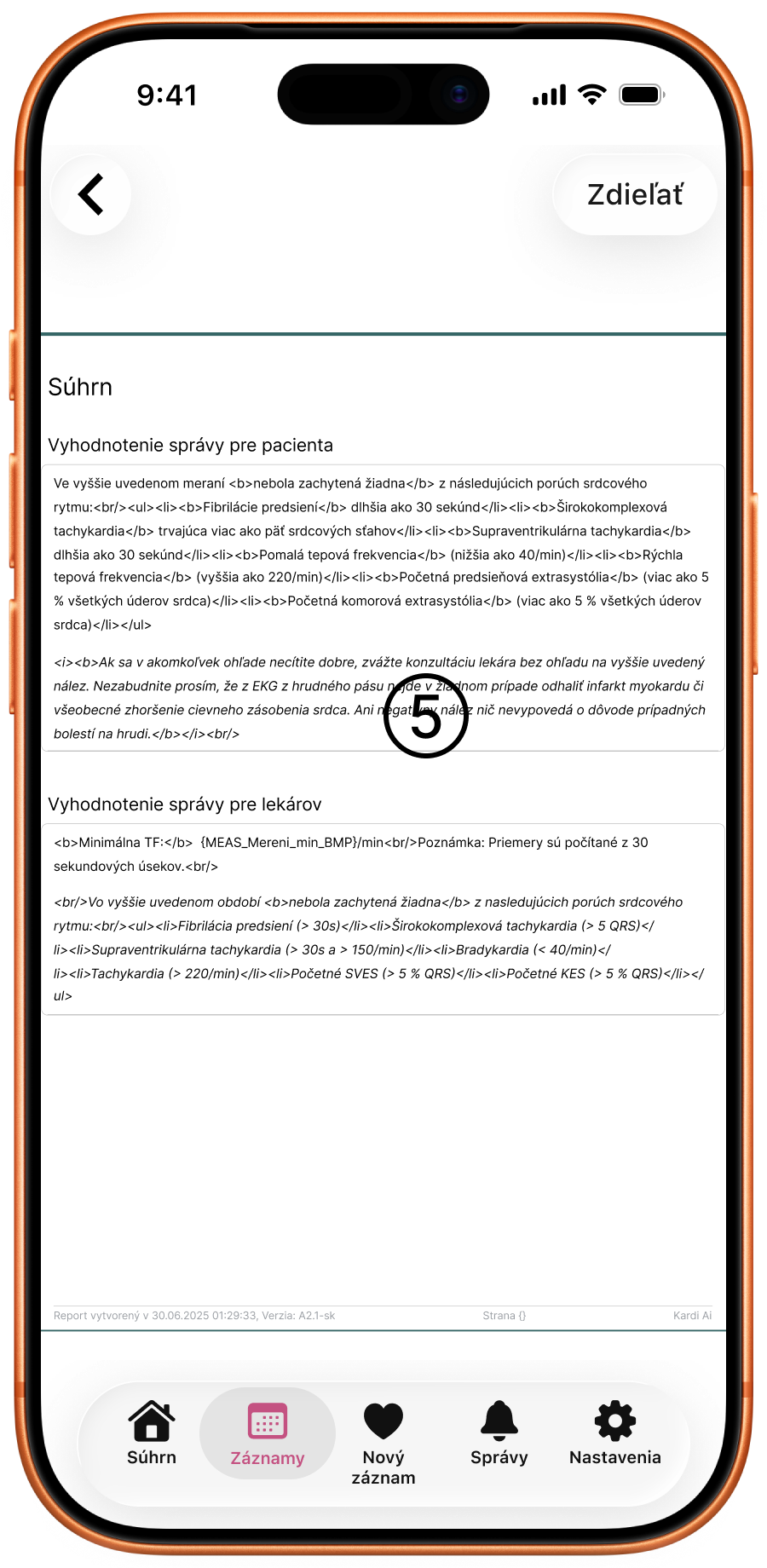 Strana 3 správy – súhrn s vyhodnotením pre pacienta a lekára